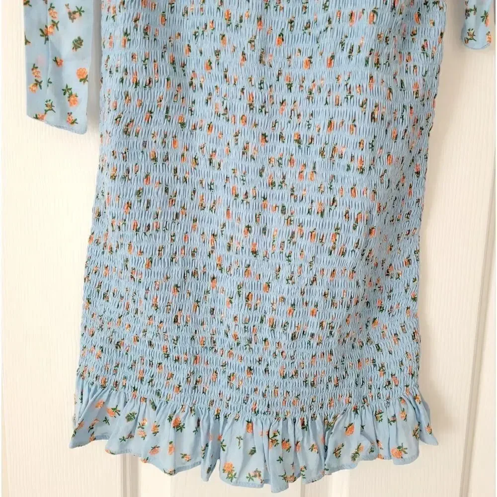 NWOT Free People bella smocked printed slip dress in sky blue